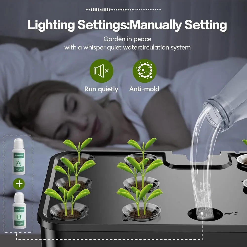 Indoor Hydroponic Garden Kit with Adjustable Grow Light - 12 Pod