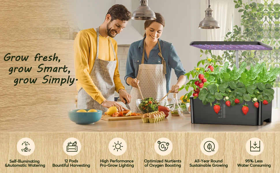 Indoor Hydroponic Garden Kit with Adjustable Grow Light - 12 Pod