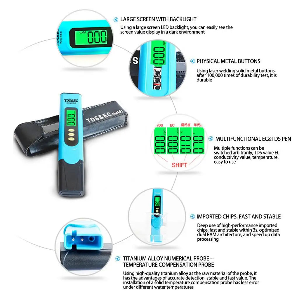 TDS & EC Water Test Pen with Backlight – Accurate for Hydroponics