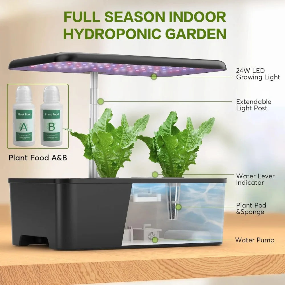 Indoor Hydroponic Garden Kit with Adjustable Grow Light - 12 Pod
