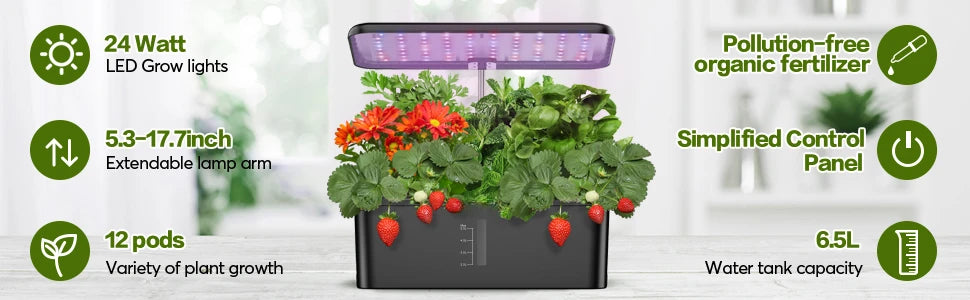 Indoor Hydroponic Garden Kit with Adjustable Grow Light - 12 Pod